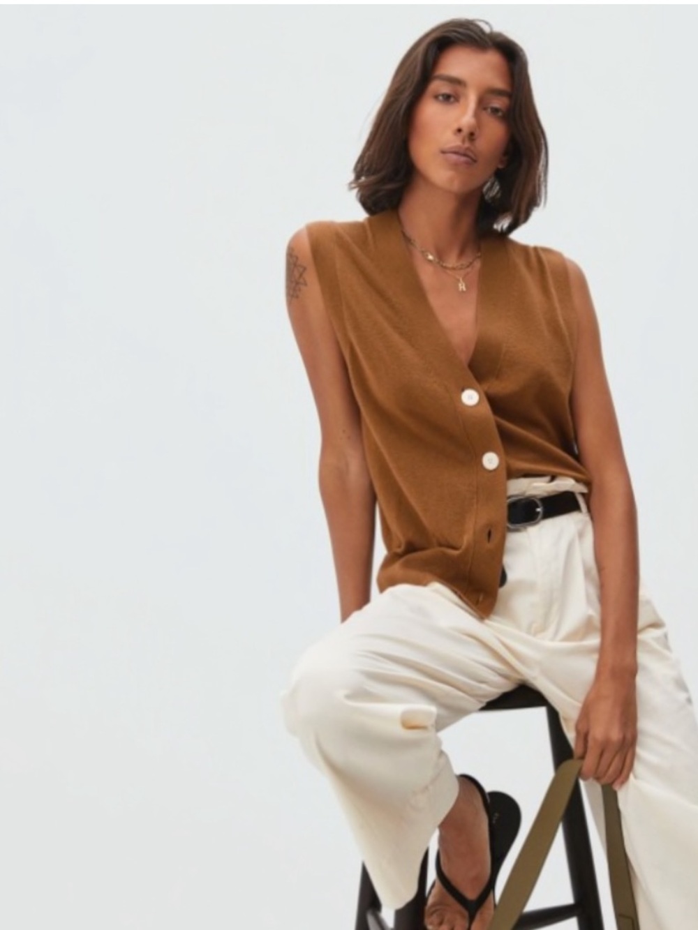 Everlane Sweater Vest Button Down Wool & Organic Cotton Brown Size Small